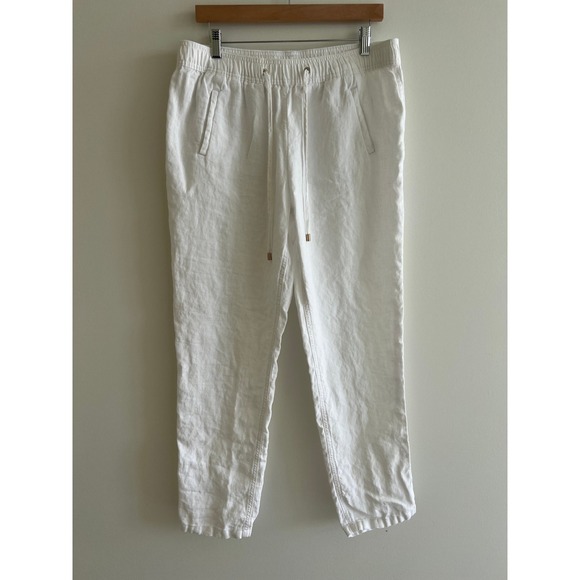 Lilly Pulitzer Pants - Lilly Pulitzer Taron Large White 100% Linen Jogger Pant Coastal Resort Chic